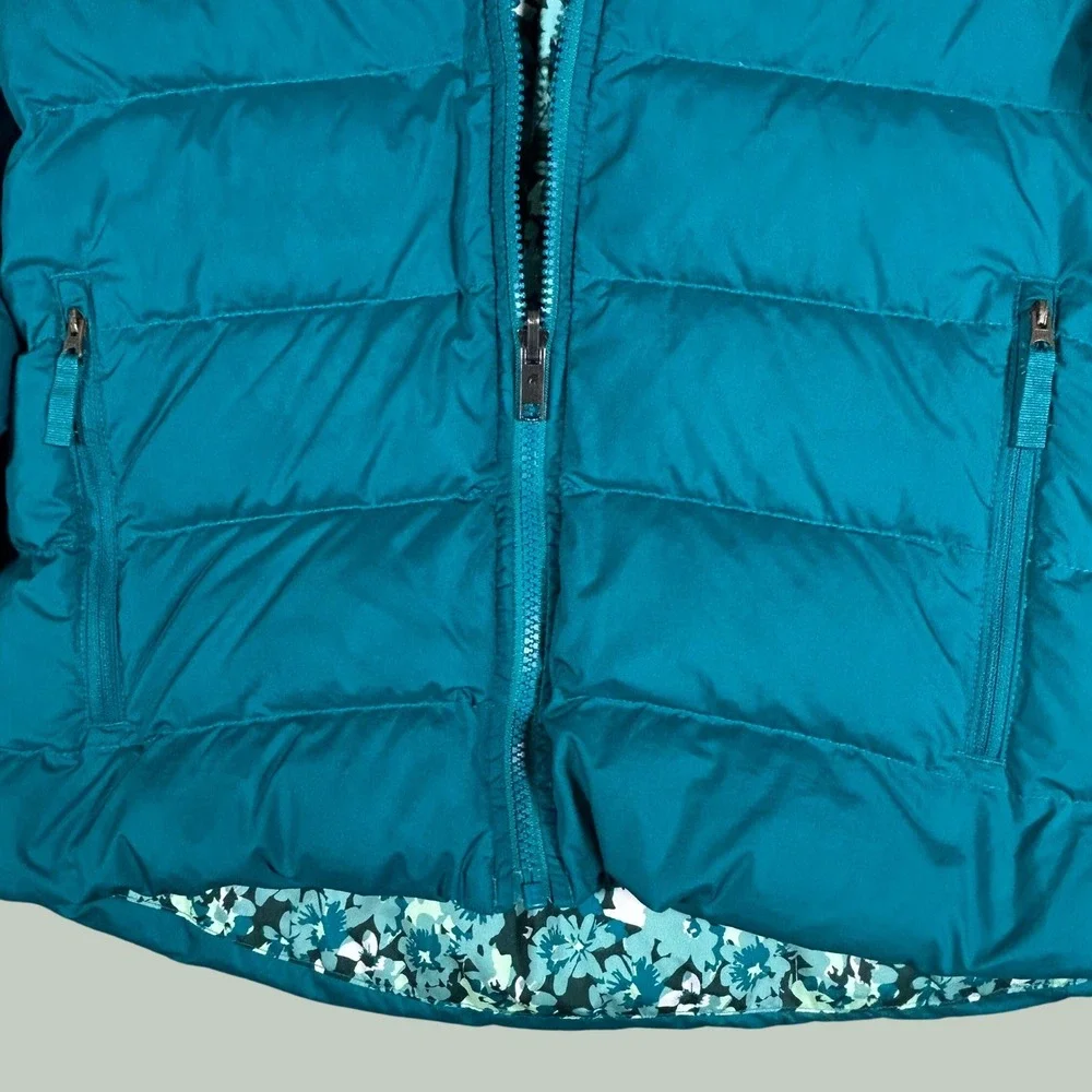 The North Face Reversible Down Puffer Jacket Girls XL 14/16 Teal Blue 550 Fill